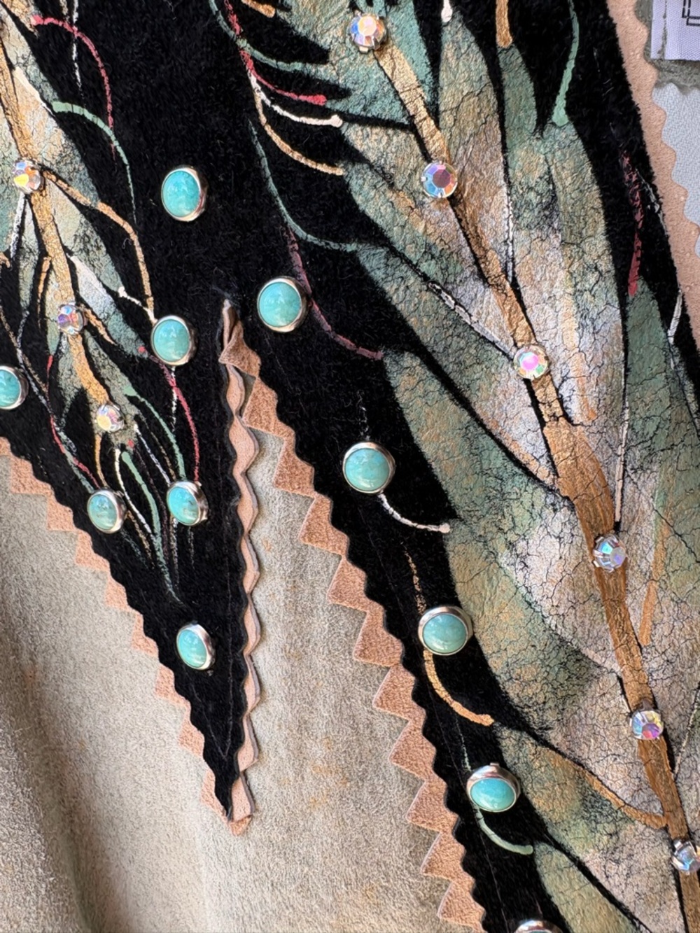 Embroidered Feather Suede Vest - Black & Light Gray - Picture 2 of 4